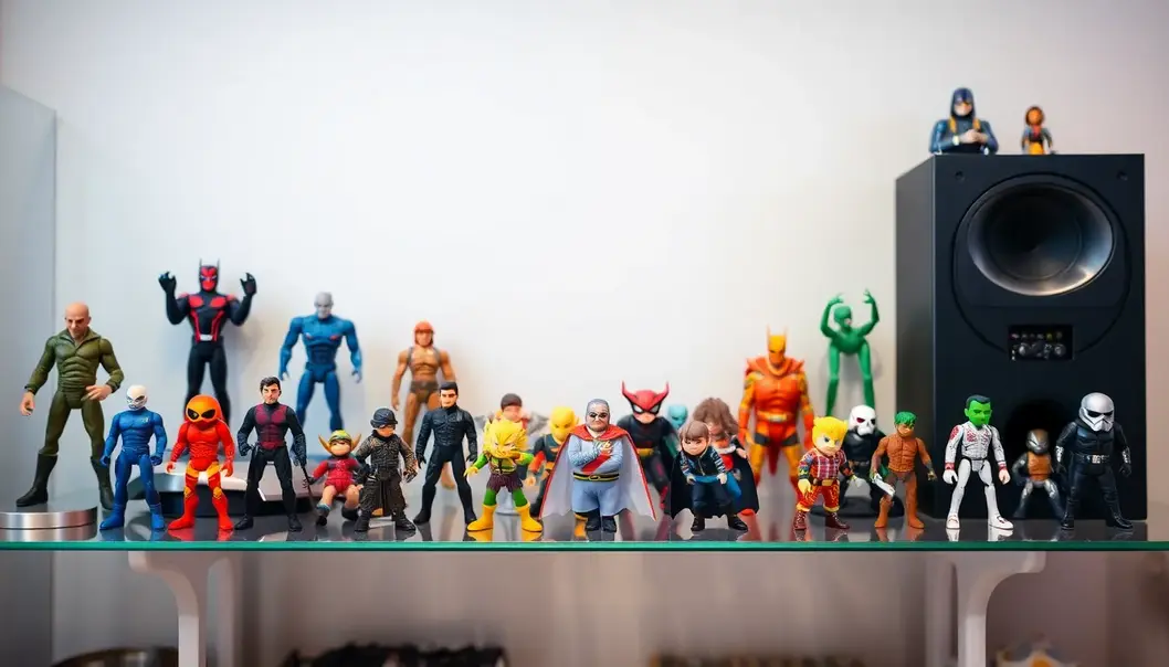 A variety of collectible figures on a modern shelf, highlighting the 2025 trends.